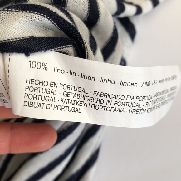 Zara White and Navy Blue Striped Short Sleeve V Neck Loose Fit Shirt Top… - Picture 4 of 5